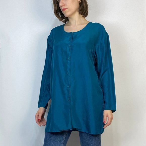Vintage DIANE VON FURSTENBERG Teal SILK Tunic Blouse! Medium - Picture 6 of 7